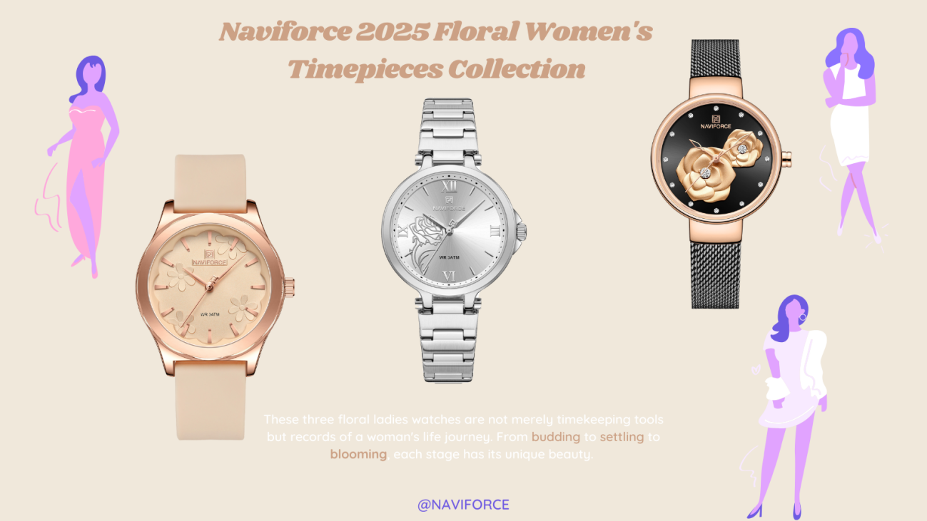 مجموعه ساعت‌های زنانه گلدار ناویفورس ۲۰۲۵