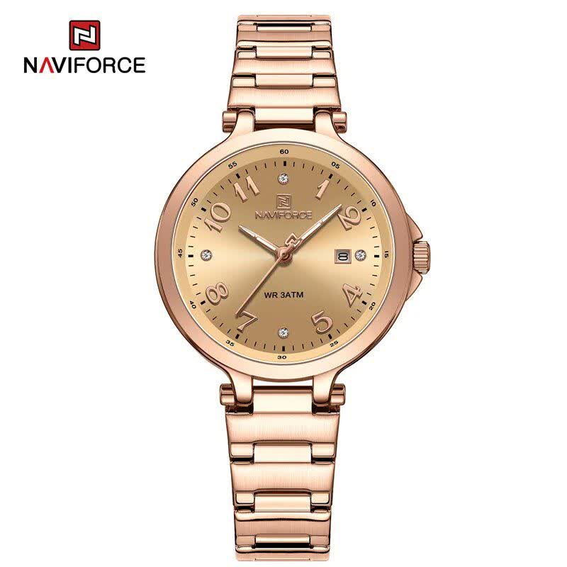 ساعت مچي عقربه اي زنانه نيوي فورس NAVIFORCE مدل Nf5033 رزگلد
