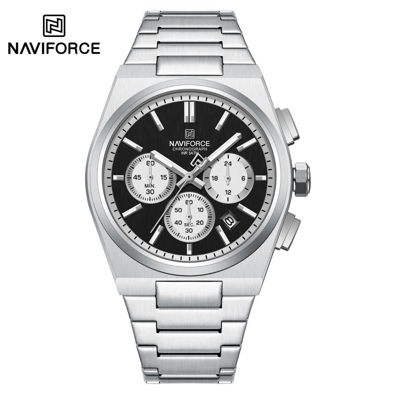 ساعت مچی کرنوگراف مردانه نيوی فورس NAVIFORCE مدل Nf8048 موتور ژاپن صفحه مشکی