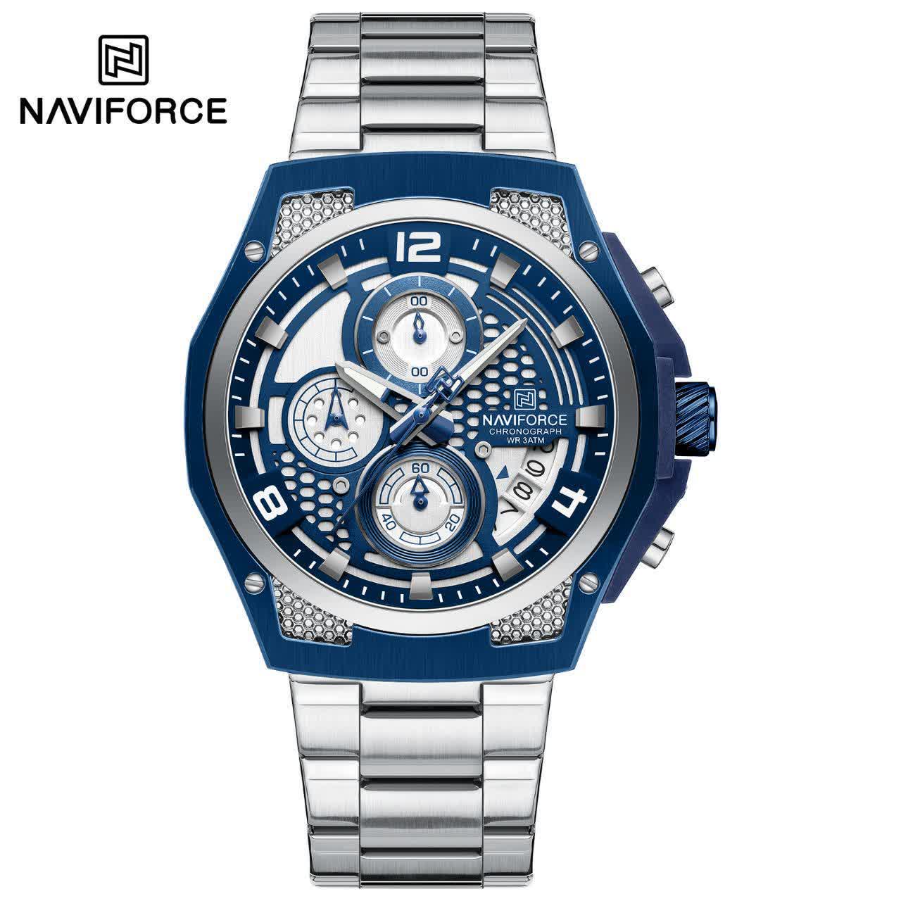 ساعت مچی مردانه نيوی فورس NAVIFORCE مدل Nf8051 ژاپنی صفحه آبی