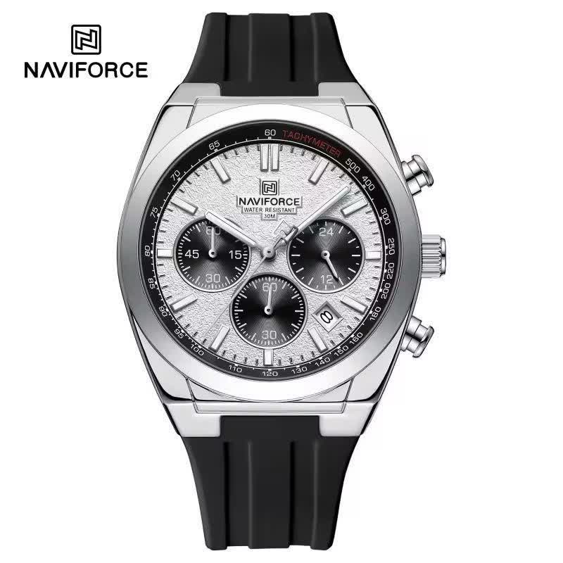 ساعت مچی کرنوگراف مردانه نيوی فورس NAVIFORCE مدل Nf8080 ژاپن مشکی سفيد