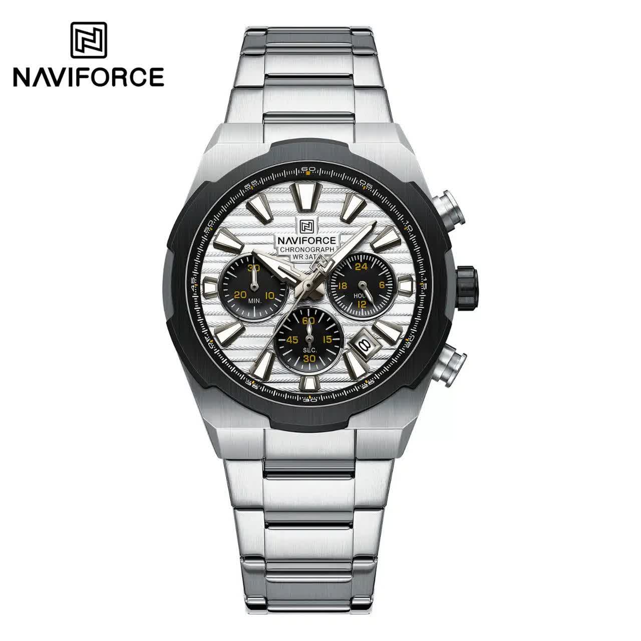 ساعت مچی کرنوگراف مردانه نيوی فورس NAVIFORCE مدل Nf8081 موتور ژاپن صفحه سفيد