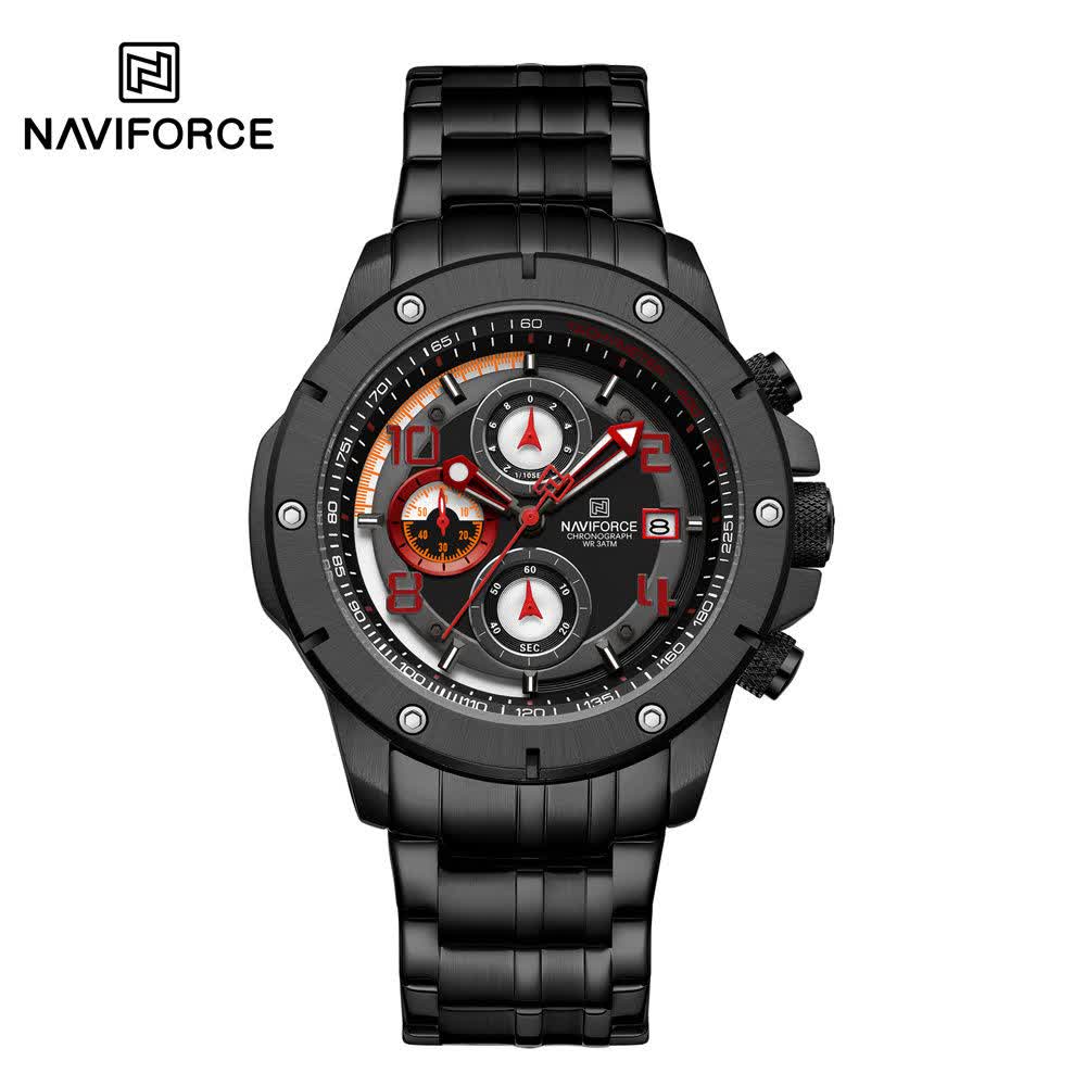 ساعت مچي کرنوگراف مردانه نيوي فورس NAVIFIRCE مدل Nf8056 موتور ژاپني صفحه مشکي