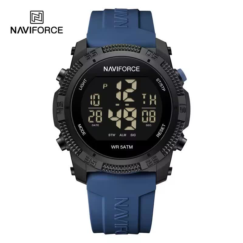 ساعت مچي مردانه ديجيتال نيوي فورس NAVIFORCE مدل Nf7104 بند سورمه اي