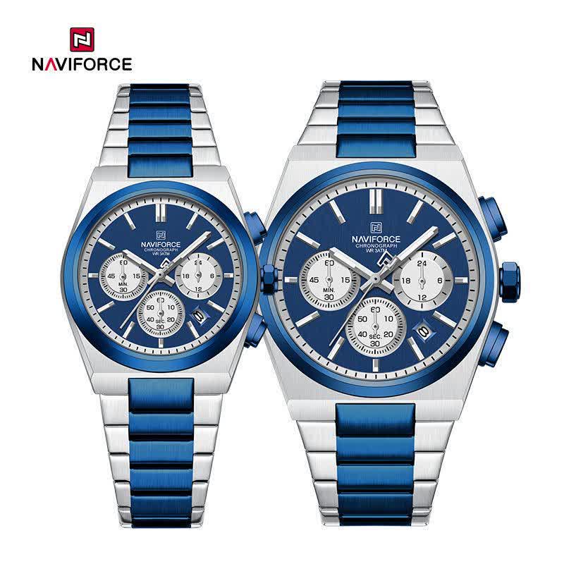 ست ساعت مچی زنانه و مردانه کرنوگراف نيوی فورس NAVIFORCE مدل Nf8048 موتور ژاپن آبی