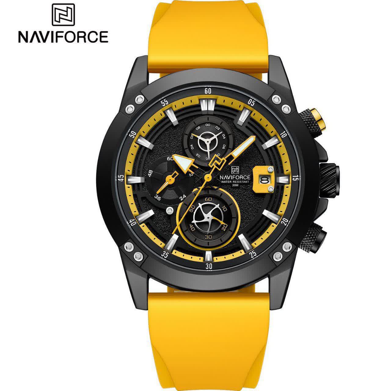 ساعت مچی نيوی فورس مردانه کرنوگراف NAVIFORCE مدل NF8033 زرد اورجينال