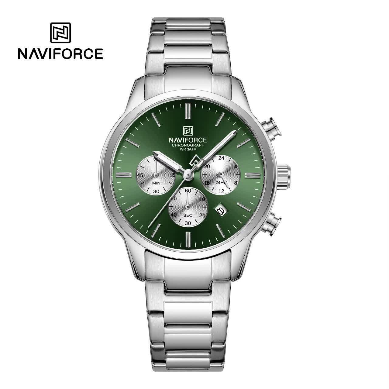 ساعت مچی کرنوگراف مردانه نيوی فورس NAVIFORCE مدل Nf8076 موتور ژاپن صفحه سبز
