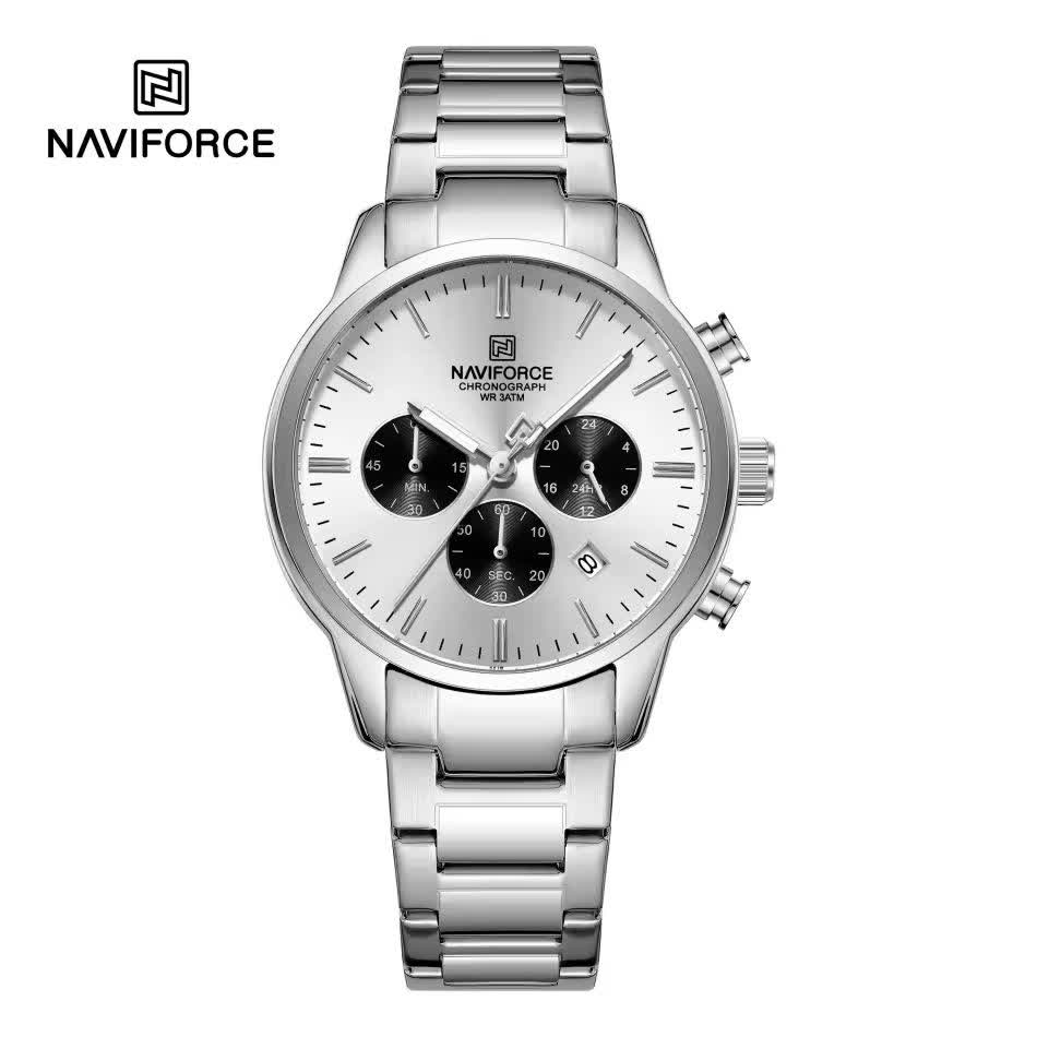 ساعت مچی کرنوگراف مردانه نيوی فورس NAVIFORCE مدل Nf8076 موتور ژاپن صفحه سفيد