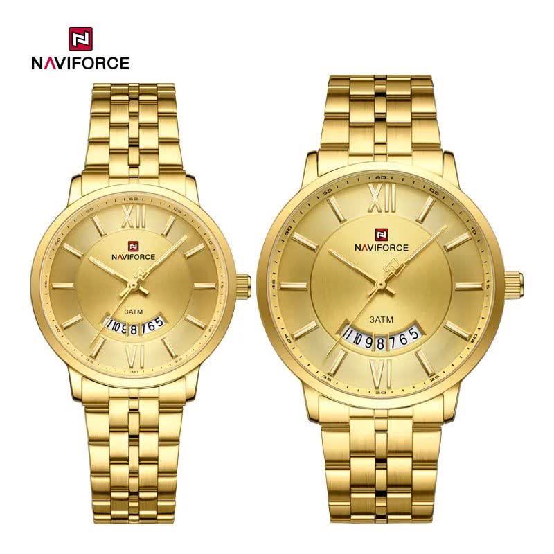 ست ساعت مچی زنانه و مردانه نيوی فورس NAVIFORCE مدل Nf9238 موتور ژاپنی طلايی