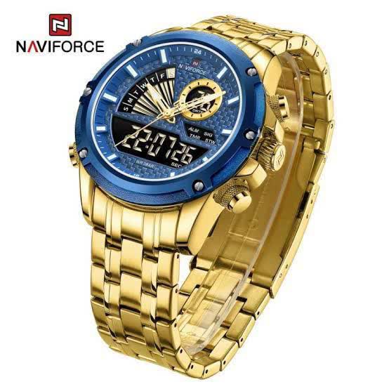 ساعت مچي مردانه عقربه اي و ديجيتال نيوي فورس NAVIFORCE مدل NF9205 موتور ژاپن طلايي